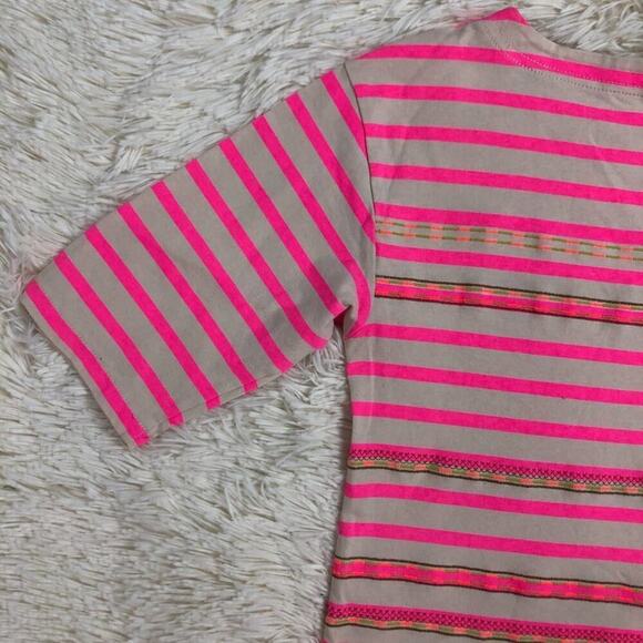J. Crew Neon Pink Stitchwork Stripe top Embroidery 100% Cotton Size Medium - Picture 6 of 9